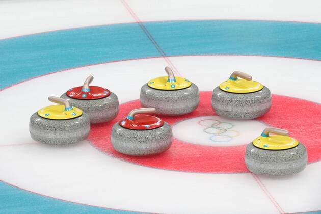Stones during men curling at 2018 Olympic Games Olympische Spiele Olympia OS in Pyeongchang; 19 02 2018 - *** Stones during men curling at 2018 Olympic Games in PyeongChang 19 02 2018 
