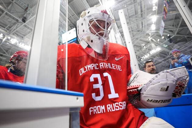 GANGNEUNG, SOUTH KOREA - FEBRUARY 19, 2018: Olympic Athlete from Russia, goaltender Nadezhda Alexandrova after a women s semifinal Ice hockey Eishockey match against Canada as part of the 2018 Winter Olympic Games Olympische Spiele Olympia OS at the Gangneung Hockey Centre. Sergei Bobylev TASS  TS074B64