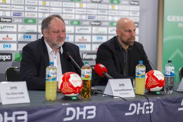 DHB President Andreas Michel man and Board sports Axel of Bouaziz Press Conference of the DHB on the subject of the analysis of the EHF EURO 2018 19 02 18 Hannover Lower Saxony Germany Maritim airport hotel Copyright: xAgentur54Gradx xFelixxKoenigx