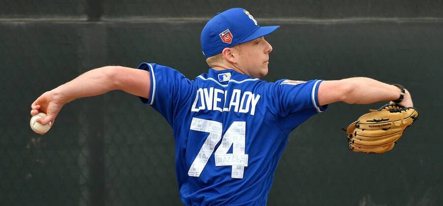 February 19, 2018 - Surprise, AZ, USA - Kansas City Royals pitcher Richard Lovelady throws during Monday s spring training workout on Feb. 19, 2018 in Surprise, Ariz. Spring training - ZUMAm67_ 20180219_zaf_m67_036 Copyright: xJohnxSleezerx