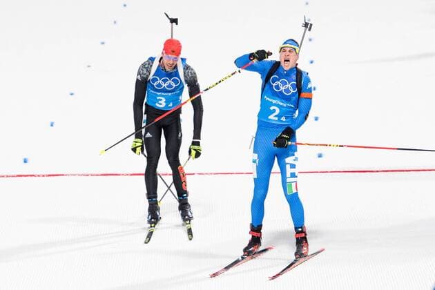 Themen der Woche - SPORT Olympia-Bilder des Tages - SPORT 180220 Arnd Peiffer of Germany and Dominik Windisch of Italy at the finish line after the Biathlon Mixed Relay during day eleven of the 2018 Winter Olympics on February 20, 2018 in Pyeongchang. Photo: Carl Sandin BILDBYRAN kod CS 57999_309 *** 180220 Arnd Peiffer of Germany and Dominik Windisch of Italy at the finish line after the Biathlon Mixed Relay during day eleven of the 2018 Winter Olympics on February 20 2018 in Pyeongchang Photo Carl Sandin BILDBYRAN code CS 57999 309  Copyright: CARLxSANDIN BB180220CS107