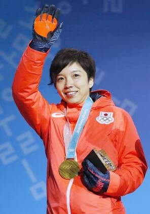 Pyeongchang Olympics Women s 500-meter Speed skating Eisschnelllauf gold medalist Nao Kodaira of Japan acknowledges the crowd at the medal ceremony at the Pyeongchang Winter Olympics in South Korea on Feb. 20, 2018. 