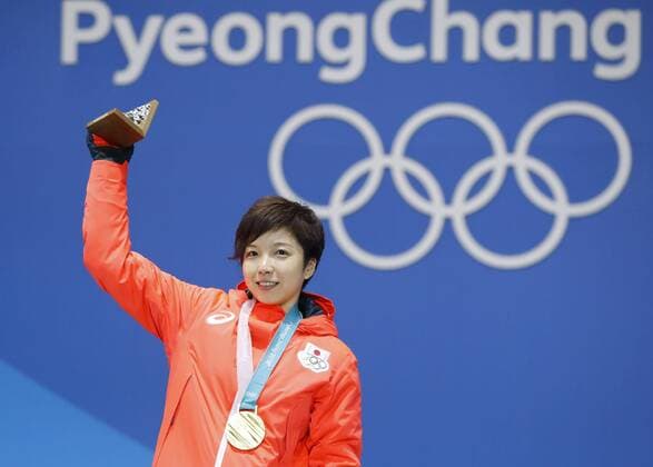 Pyeongchang Olympics Women s 500-meter Speed skating Eisschnelllauf gold medalist Nao Kodaira of Japan acknowledges the crowd at the medal ceremony at the Pyeongchang Winter Olympics in South Korea on Feb. 20, 2018. 