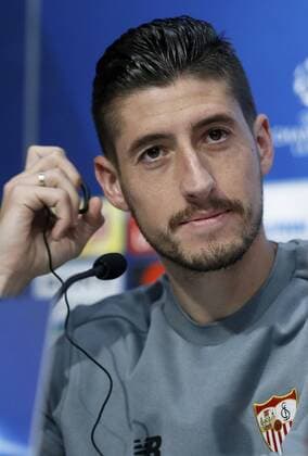 Sevilla s defender Escudero offers a press conference PK Pressekonferenz in Sevilla, southern Spain, 20 February 2018. Sevilla will face Manchester United ManU on a Champions League soccer match on 21 February 2018. Sevilla s press conference !ACHTUNG: NUR REDAKTIONELLE NUTZUNG!  Copyright: xJosexManuelxVidalx GRAF5691 20180220-636547370799022871