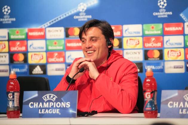 20th February 2018, Ramon Sanchez Pizjuan, Seville, Spain; UEFA Champions League football, Sevilla versus Manchester United ManU pre match training and press conference PK Pressekonferenz Vincenzo Montella, coach from Sevilla FC during the Press Conference  ActionPlus11990374