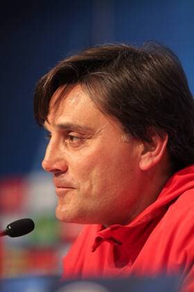 20th February 2018, Ramon Sanchez Pizjuan, Seville, Spain; UEFA Champions League football, Sevilla versus Manchester United ManU pre match training and press conference PK Pressekonferenz Vincenzo Montella, coach from Sevilla FC during the Press Conference  ActionPlus11990375