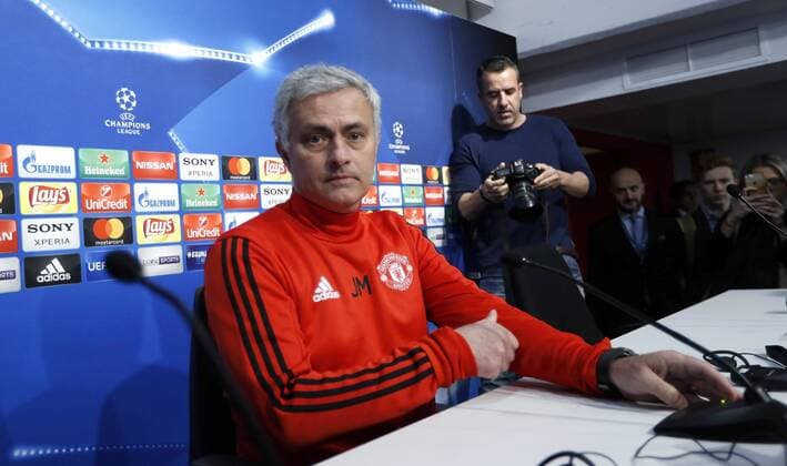 Manchester United ManU s Portuguese head coach Jose Mourinho attends a press conference PK Pressekonferenz at Sanchez Pizjuan stadium in Seville, southern Spain, 20 February 2018. Manchester United will face Sevilla FC in their UEFA Champions League round of 16, first leg soccer match on 21 February 2018. Manchester United press conference !ACHTUNG: NUR REDAKTIONELLE NUTZUNG!  Copyright: xJOSExMANUELxVIDALx GRAF5947 20180220-636547535550212182