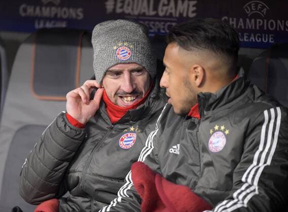 20 02 2018 football UEFA Champions League 2017 2018 final Bayern Munich Besiktas Istanbul in the Allianz Arena München v li Franck Ribery FC Bayern München Corentin Tolisso FC Bayern Munich on the bench