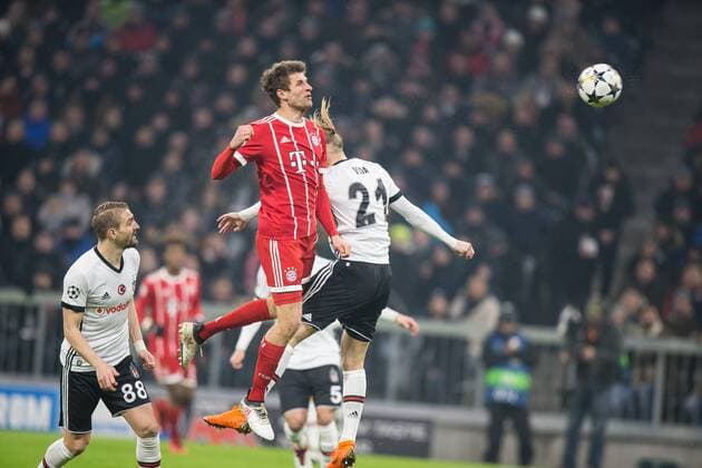 20.02.2018 MONACHIUM, PILKA NOZNA (FOOTBALL), UEFA LIGA LISTRZOW (UEFA CHAMPIONS LEAGUE), SEZON 2017 2018 , 1 8 FINAL (ROUND OF 16) MECZ FC BAYERN MONACHIUM - BESIKTAS JK ( FC BAYERN MUNCHEN - BESIKTAS JK ) NZ THOMAS MULLER DOMAGOJ VIDA FOTO LUKASZ SKWIOT CYFRASPORT NEWSPIX.PL --- Newspix.pl FRANCE OUT!  20180220CSLS0017