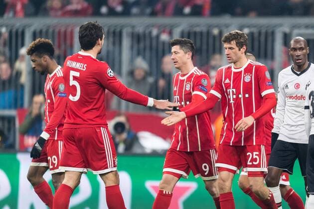 GER UEFA CL Bayern Munich GER vs Besiktas Istanbul TUR 20 02 2018 Allianz Arena Munich GER UEFA CL Bayern Munich GER vs Besiktas Istanbul TUR last grand final in the picture cheers after the Gate 1 0 through Thomas Mueller FCB of 25 with 5 Mats Hummels FCB nordphotox xStraubmeier nph00004