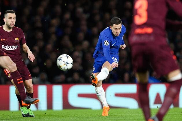 Eden Hazard of Chelsea during the champions league match at Stamford Bridge Stadium, London. Picture date 20th February 2018. Picture credit should read: Charlie Forgahm-Bailey Sportimage EDITORIAL USE ONLY. No use with unauthorised audio, video, data, fixture lists, club league logos or live services. Online in-match use limited to 120 images, no video emulation. No use in betting, games or single club league player publications.