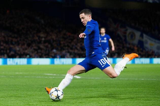 Eden Hazard of Chelsea during the champions league match at Stamford Bridge Stadium, London. Picture date 20th February 2018. Picture credit should read: Charlie Forgahm-Bailey Sportimage EDITORIAL USE ONLY. No use with unauthorised audio, video, data, fixture lists, club league logos or live services. Online in-match use limited to 120 images, no video emulation. No use in betting, games or single club league player publications.
