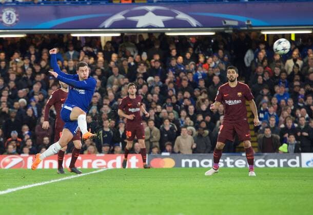 Chelsea v FC Barcelona Barca UEFA Champions League Eden Hazard of Chelsea has a shot on goal during the UEFA Champions League match at Stamford Bridge, London Content Not Available For UK Newspapers Copyright: xAlanxStanfordx FIL-11389-0021