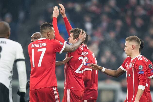 20.02.2018 MONACHIUM, PILKA NOZNA (FOOTBALL), UEFA LIGA LISTRZOW (UEFA CHAMPIONS LEAGUE), SEZON 2017 2018 , 1 8 FINAL (ROUND OF 16) MECZ FC BAYERN MONACHIUM - BESIKTAS JK ( FC BAYERN MUNCHEN - BESIKTAS JK ) NZ THOMAS MULLER BRAMKA RADOSC GOL GOAL FOTO LUKASZ SKWIOT CYFRASPORT NEWSPIX.PL --- Newspix.pl FRANCE OUT!  20180220CSLS0051