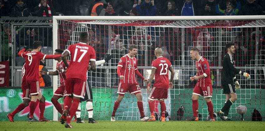 GER UEFA CL Bayern Munich GER vs Besiktas Istanbul TR 20 02 2018 Allianz Arena Munich GER UEFA CL Bayern Munich GER vs Besiktas Istanbul TR pictured Thomas Müller Munich is pleased with goal 1 0 nordphotoxBratic nph00250