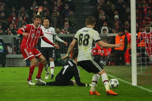 Munich Germany 20 02 2018 UEFA Champions League 2017 18 season round of last sixteen knockout Bayern Munich of Besiktas Istanbul FCB Thomas Mueller scored the 1 0 DeFodi527