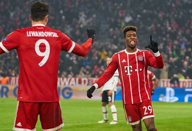 Kingsley COMAN FCB 29 goal celebration cheers after the gate to 2 0 tongue stretches BESIKTAS ISTANBUL knockout out with out stretched tongue FC BAYERN Munich first leg football UEFA Champions League Munich 20 02 2018 CL season 2017 2018 FCB