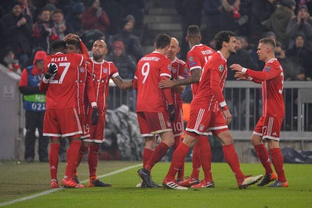 Munich Germany 20 02 2018 UEFA Champions League 2017 18 season round of last sixteen knockout Bayern Munich Besiktas Istanbul goal celebration to Kingsley Coman FCB jubilation after the results for the 2 0 DeFodi527