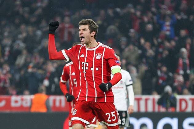 Goal celebration by Thomas Mueller 25 Bayern Munich 3 0 Bayern Munich vs Besiktas Istanbul football knockout Champions League 20 02 2018 Munich Bavaria Germany Copyright: xkolbert-press ChristianxKolbertx