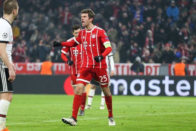 Goal celebration by Thomas Mueller 25 Bayern Munich 3 0 Bayern Munich vs Besiktas Istanbul football knockout Champions League 20 02 2018 Munich Bavaria Germany Copyright: xkolbert-press ChristianxKolbertx