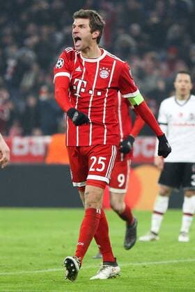 Goal celebration by Thomas Mueller 25 Bayern Munich 3 0 Bayern Munich vs Besiktas Istanbul football knockout Champions League 20 02 2018 Munich Bavaria Germany Copyright: xkolbert-press ChristianxKolbertx