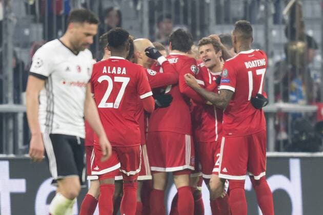 GER UEFA CL Bayern Munich GER vs Besiktas Istanbul TUR 20 02 2018 Allianz Arena Munich GER UEFA CL Bayern Munich GER vs Besiktas Istanbul TUR last grand final in the picture cheers after the gate to the 3 0 through Thomas Mueller FCB 25 with David Alaba FCB 27 Jerome Boateng FCB 17 Arjen Robben FC B-10 nordphotox xStraubmeier nph00004