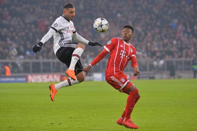 Munich Germany 20 02 2018 UEFA Champions League 2017 18 season round of last sixteen.2 eighth-finals Bayern Munich Besiktas Istanbul Ricardo Quaresma Besiktas and David Alaba FCB in a duel of DeFodi527