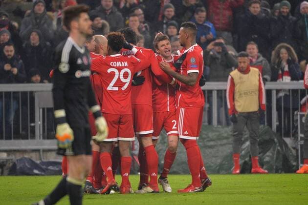 Munich Germany 20 02 2018 UEFA Champions League 2017 18 season round of last sixteen knockout Bayern Munich Besiktas Istanbul goal celebration to Thomas Mueller FCB jubilation after the results for the 3 0 DeFodi527