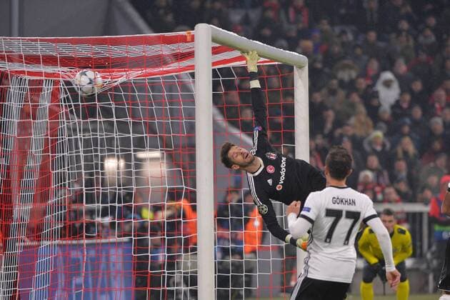 Munich Germany 20 02 2018 UEFA Champions League 2017 18 season round of last sixteen.2 knockout Bayern Munich Besiktas goalkeeper Fabri Besiktas and Gökhan Gönül Besiktas in action DeFodi527