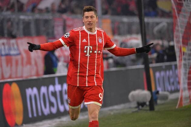 Munich Germany 20 02 2018 UEFA Champions League 2017 18 season round of last sixteen knockout Bayern Munich of Besiktas Istanbul Robert Lewandowski FCB cheers goal celebration after his goal to the 4 0 DeFodi527