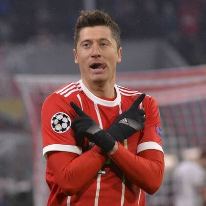 Munich Germany 20 02 2018 UEFA Champions League 2017 18 season round of last sixteen knockout Bayern Munich of Besiktas Istanbul Robert Lewandowski FCB cheers goal celebration after his goal to the 4 0 DeFodi527