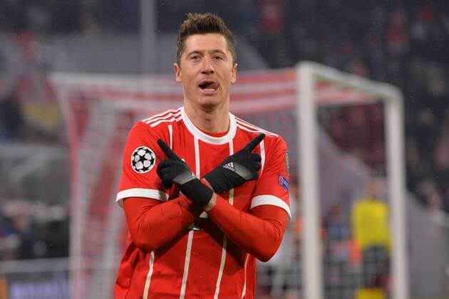 Munich Germany 20 02 2018 UEFA Champions League 2017 18 season round of last sixteen knockout Bayern Munich of Besiktas Istanbul Robert Lewandowski FCB cheers goal celebration after his goal to the 4 0 DeFodi527