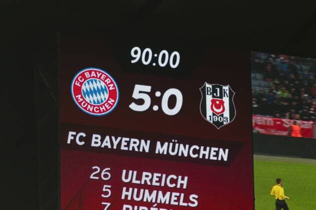 GER UEFA CL Bayern Munich GER vs Besiktas Istanbul TUR 20 02 2018 Allianz Arena Munich GER UEFA CL Bayern Munich GER vs Besiktas Istanbul TUR last grand final in the final score on the scoreboard 5 0 nordphotox xStraubmeier nph00004