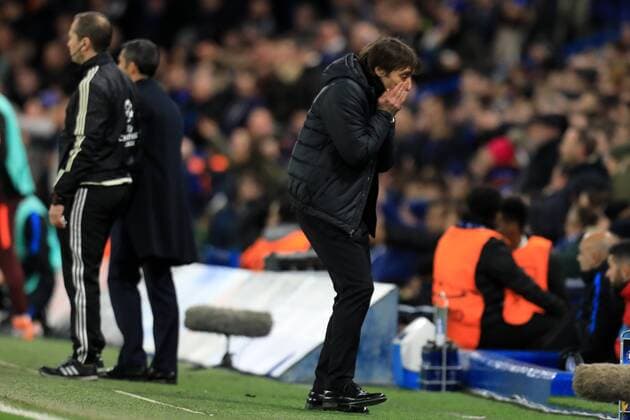 20th February 2018, Stamford Bridge, London, England; UEFA Champions League football, round of 16, 1st leg, Chelsea versus FC Barcelona Barca A dejected Chelsea Manager Antonio Conte  ActionPlus11990677