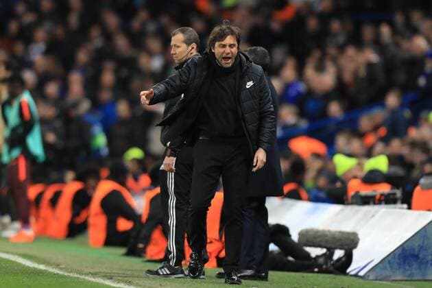 20th February 2018, Stamford Bridge, London, England; UEFA Champions League football, round of 16, 1st leg, Chelsea versus FC Barcelona Barca A dejected Chelsea Manager Antonio Conte  ActionPlus11990681