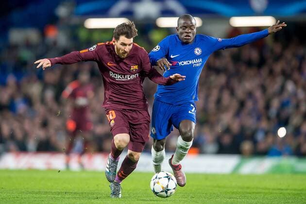 Lionel Messi of Barcelona and Ngolo Kante of Chelsea during the UEFA Champions League Round of 16 match between Chelsea and Barcelona at Stamford Bridge, London, England on 20 February 2018. Copyright: xSalvioxCalabresex 19030035