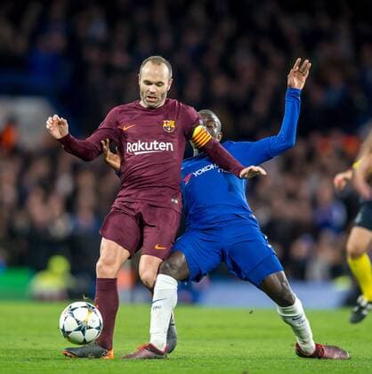 Andres Iniesta of Barcelona is challenged by Ngolo Kante of Chelsea during the UEFA Champions League Round of 16 match between Chelsea and Barcelona at Stamford Bridge, London, England on 20 February 2018. Copyright: xSalvioxCalabresex 19030106