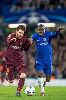 Lionel Messi of Barcelona is challenged by Ngolo Kante of Chelsea during the UEFA Champions League Round of 16 match between Chelsea and Barcelona at Stamford Bridge, London, England on 20 February 2018. Copyright: xSalvioxCalabresex 19030110