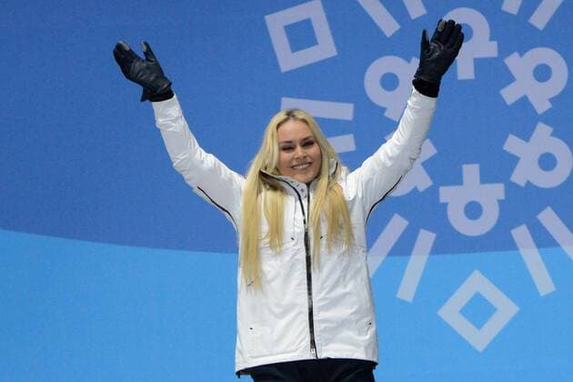 February 21, 2018 - Pyeongchang, South Korea - LINDSEY VONN of the United States celebrates getting the bronze medal from the Ladies Downhill ski racing event in the PyeongChang Olympic Games Olympische Spiele Olympia OS Pyeongchang 18: Medal Winners - ZUMAl132 20180221_zap_l132_013 Copyright: xChristopherxLevyx