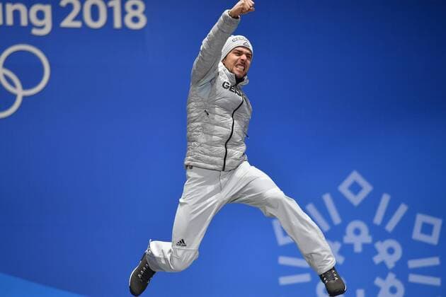 Johannes RYDZEK GER Jubilee joy excitement joy jump Nordic combined IND Gund LH 10 km cross country award ceremony Nordic combined victory ceremony PyeongChang Olympic medals Plaza on 21 02 2018 Winter Olympics 2018 from 09 02 25 02 2018 in PyeongChang of South Korea