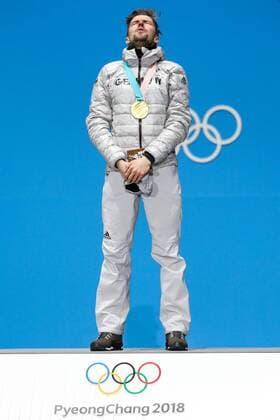 OLYMPICS - 2018 Winter Olympics PYEONGCHANG,SOUTH KOREA,21.FEB.18 - OLYMPICS,NORDIC SKIING, NORDIC COMBINED - Olympic Winter games Winterspiele Spiele Summer games PyeongChang 2018, Medals Plaza, individual large hill, men, award ceremony. Image shows Johannes Rydzek (GER). Keywords: medal. GEPAxpictures xMaticxKlansek