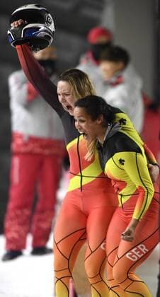 Themen der Woche - SPORT PyeongChang 2018 - Highlights der Olympischen Spiele February 21, 2018 - Pyeongchang, South Korea - The German team of MARIAMA JAMANKA, right, and LISA BUCKWITZ shout with joy after winning gold at Women s Bobsled Wednesday, February 21, 2018 at the Olympic Sliding Centre at the Pyeongchang Winter Olympic Games Olympische Spiele Olympia OS , ZUMA Press The Gazette PyeongChang 18: Bobsled Women - ZUMAr157 20180221_zap_r157_033 Copyright: xMarkxReisx