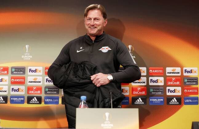 RB Leipzig PK Euro League Leipzig 21 02 2018 Red Bull Arena Soccer UEFA Euro League PK on the eve of the match in the 16-leg RB Leipzig vs. SSC Napoli Picture Coach Ralph Hasenhüttl Hasenhuettl RB Leipzig