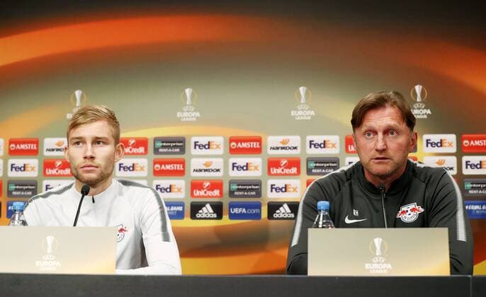 Konrad Laimer RB Leipzig player and coach Ralph Hasenhettl Hasenhuettl RB Leipzig