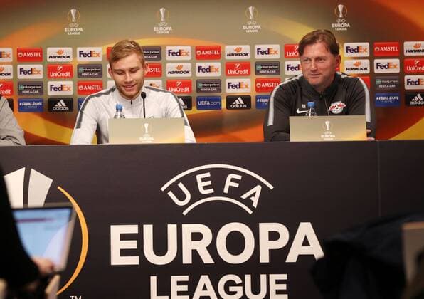Konrad Laimer RB Leipzig player and coach Ralph Hasenhuttl Hasenhuettl RB Leipzig