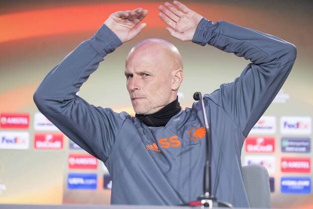 Coach Stale Solbakken during FC Copenhague press conference PK Pressekonferenz day before Europa League match between Atletico de Madrid and FC Copenhague at Wanda Metropolitano in Madrid , Spain. February 21, 2018.  (20180221026)