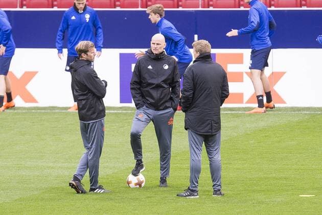 Coach Stale Solbakken during FC Copenhague training session day before Europa League match between Atletico de Madrid and FC Copenhague at Wanda Metropolitano in Madrid , Spain. February 21, 2018.  (20180221040)