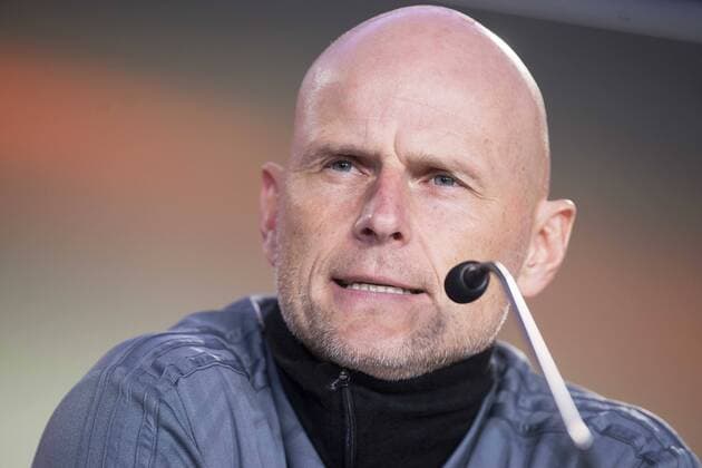 Coach Stale Solbakken during FC Copenhague press conference PK Pressekonferenz day before Europa League match between Atletico de Madrid and FC Copenhague at Wanda Metropolitano in Madrid , Spain. February 21, 2018.  (20180221011)