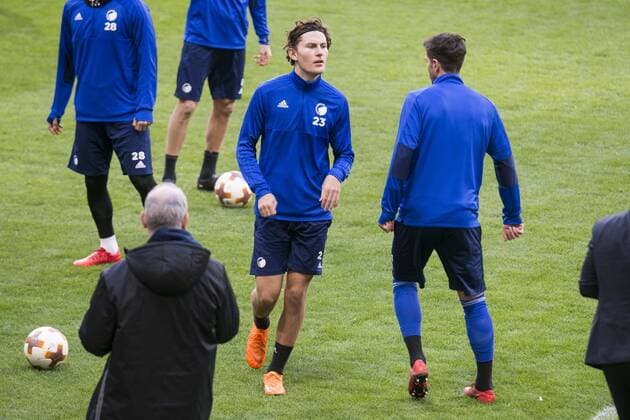 Jonas Wind during FC Copenhague training session day before Europa League match between Atletico de Madrid and FC Copenhague at Wanda Metropolitano in Madrid , Spain. February 21, 2018.  (20180221029)