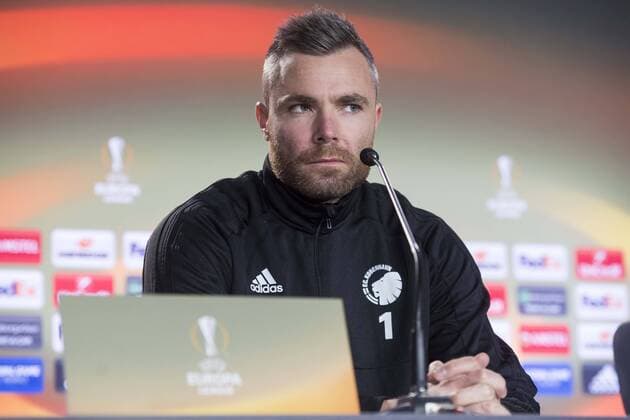Stephan Andersen during FC Copenhague press conference PK Pressekonferenz day before Europa League match between Atletico de Madrid and FC Copenhague at Wanda Metropolitano in Madrid , Spain. February 21, 2018.  (20180221001)